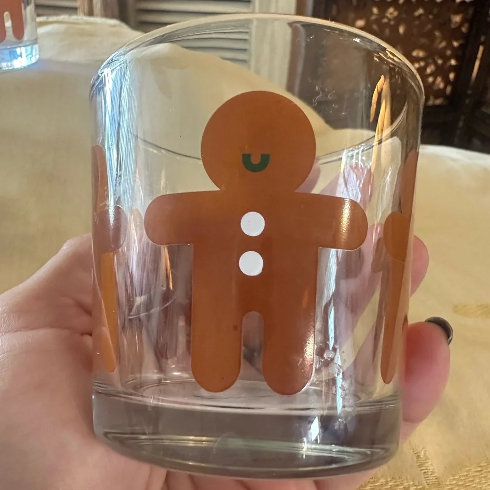 IKEA Set of 2 Clear Glass Gingerbread Men Candle / Votive / Tealight Holders.
